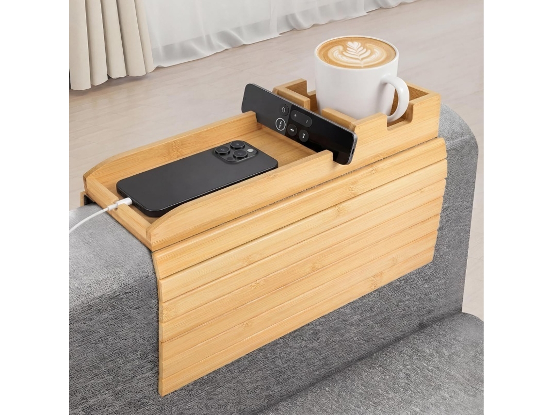 Bandeja Para Sofá Em Bambu Com Suporte Para Copos 33x40x5 Cm Elysve