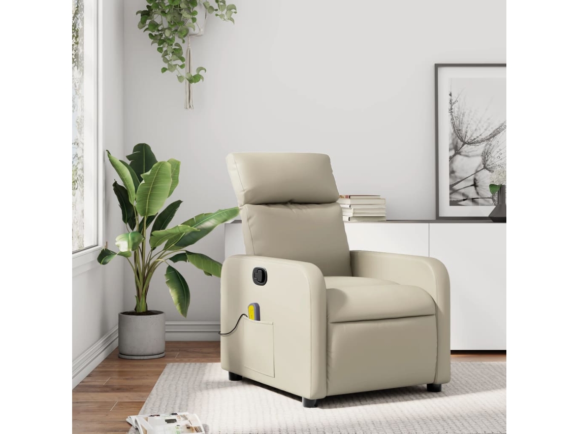 Vidaxl Poltrona De Massagens Reclinável Couro Artificial Cor Creme