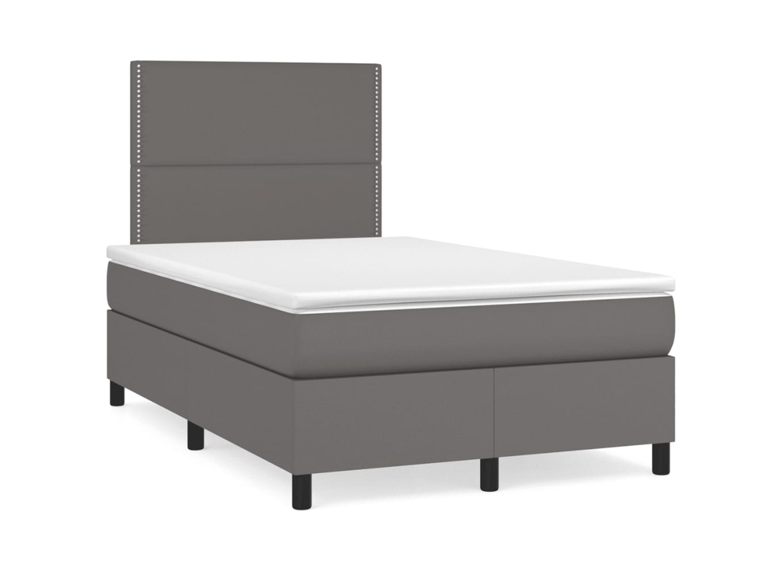 Vidaxl Cama Boxspring Com Colchão 120x190 Cm Couro Artificial Cinzento