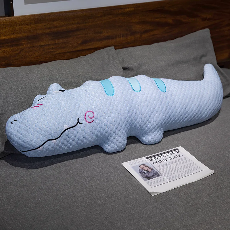 Almofada Comprida para Sofá com Estampa de Crocodilo e Bolinhas de Gelo, Respirável. MDUG (azul 70cm)