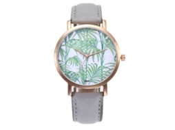 Relógio de Pulso Feminino de Quartzo com Pulseira de Couro Pu Mostrador Redondo Cinza