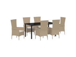Conjunto 7 De Jantar Com Almofadas Vidaxl Em Rattan Sintético Bege