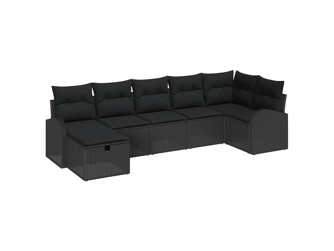 Maison Exclusive - Conjunto De Sofás Com Almofada Manual 7 Pcs Preto Vime Pe