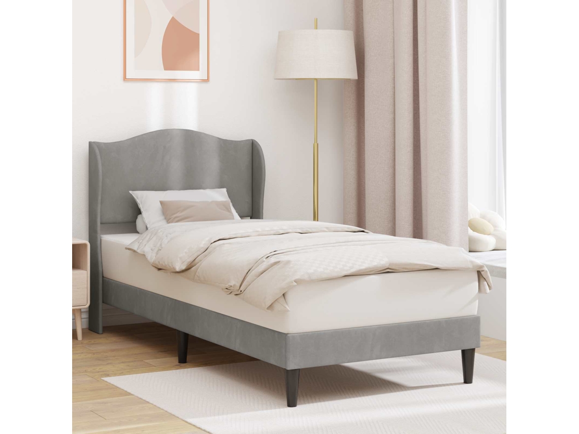 Vidaxl Estrutura Da Cama Cinzento-claro 90 X 190 Cm Veludo