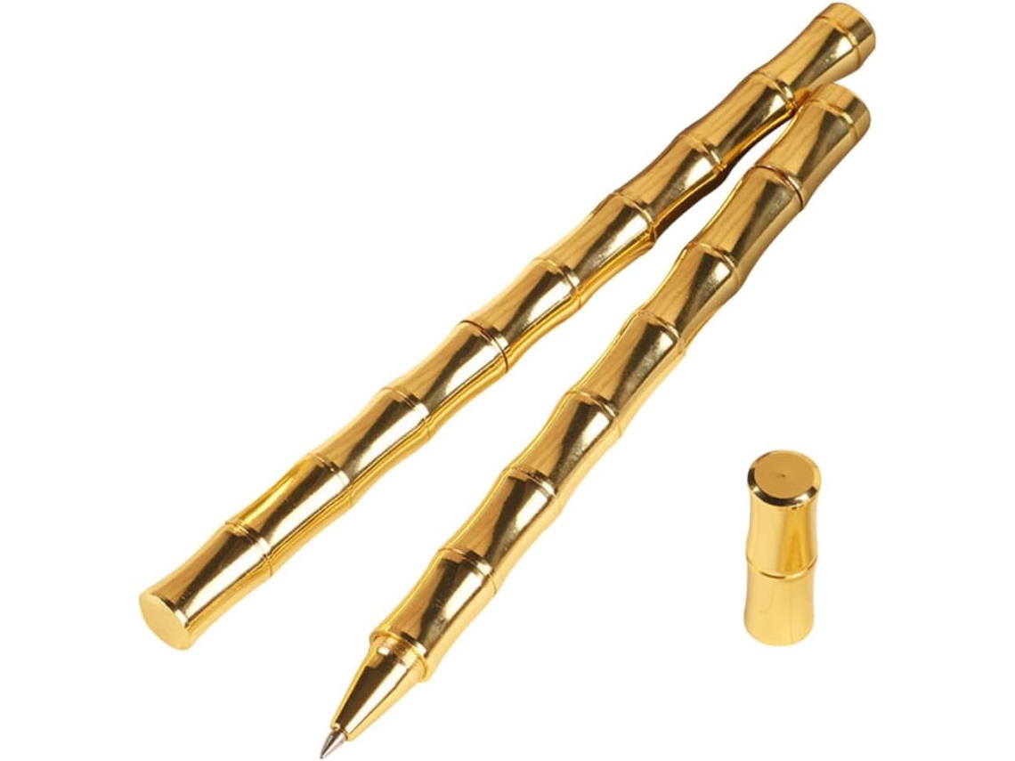 Conjunto De 2 Canetas Esferográficas Retrô Com Nó Bambu, Em Latão,