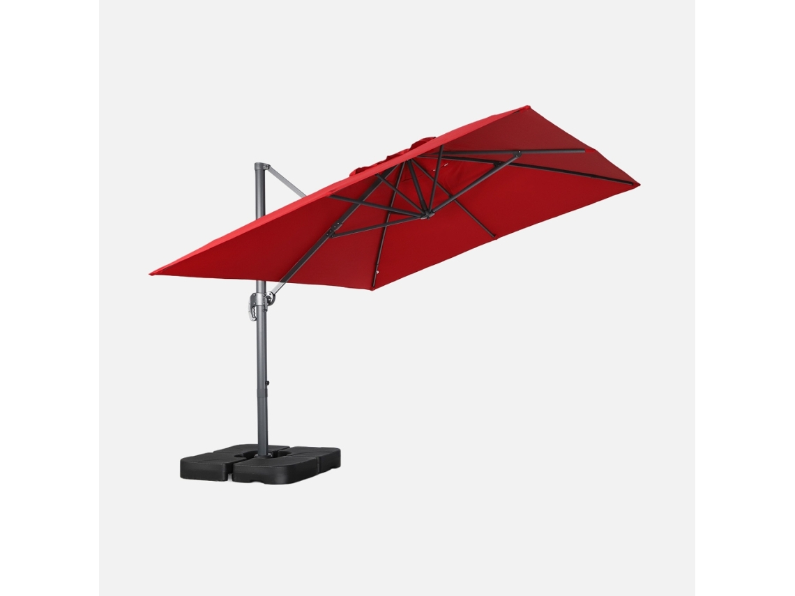 Guarda-sol Retangular Excêntrico, 3x4m + Base Com Peso 50x50cm, Vermelho
