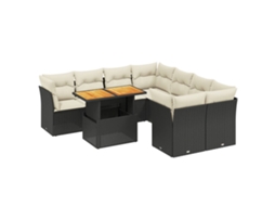 Conjunto de 9 Sofás para Jardim com Almofadões Vime Pe Preto MAISON EXCLUSIVE (9 pcs)