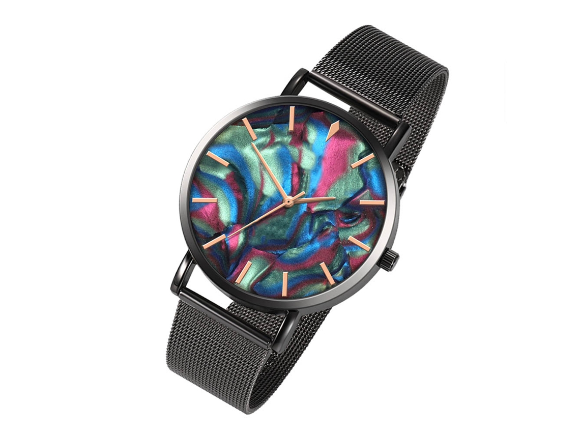 Reloj De Cuarzo De Pareja Con Correa De Malla Moda Pulsera Dial Personalidad Negro