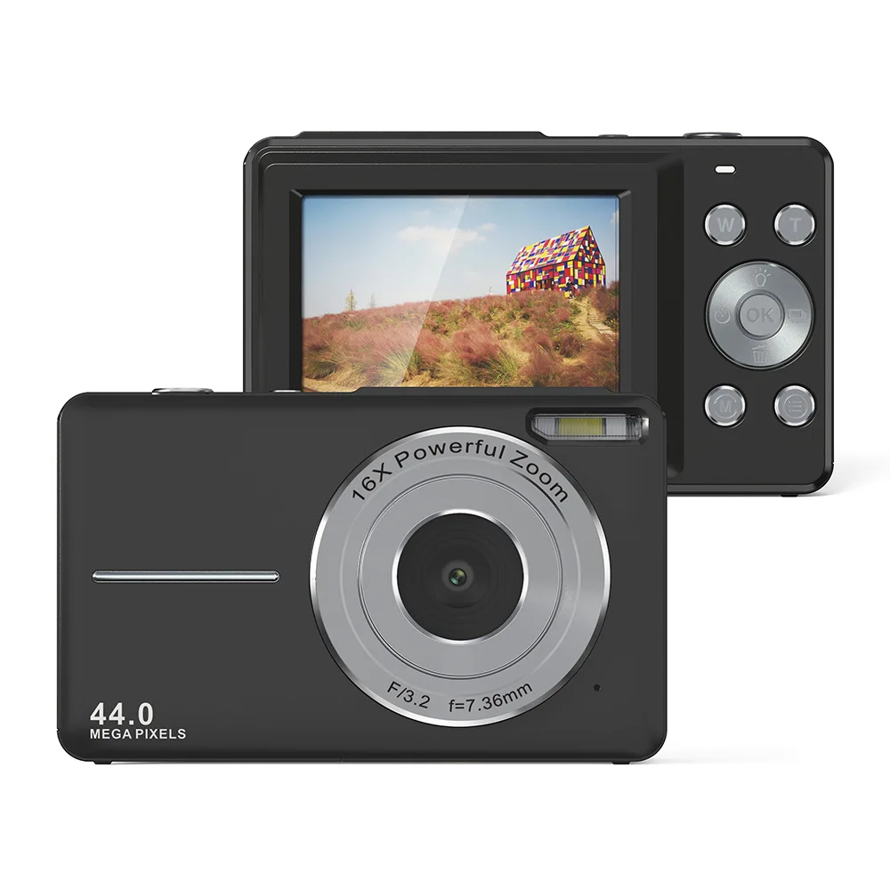 Mini Câmera, 44mp, Zoom de 16x, Tela de 2,4 Polegadas, com Flash, Adequada para Crianças e Iniciantes. MDUG (preto 32gb)