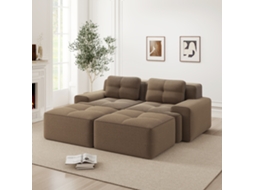 Sofá Modular U Marrom, Cloud Veludo Cotelê, Com Puff, 2l Assento Profundo, Sem Montagem.-kd