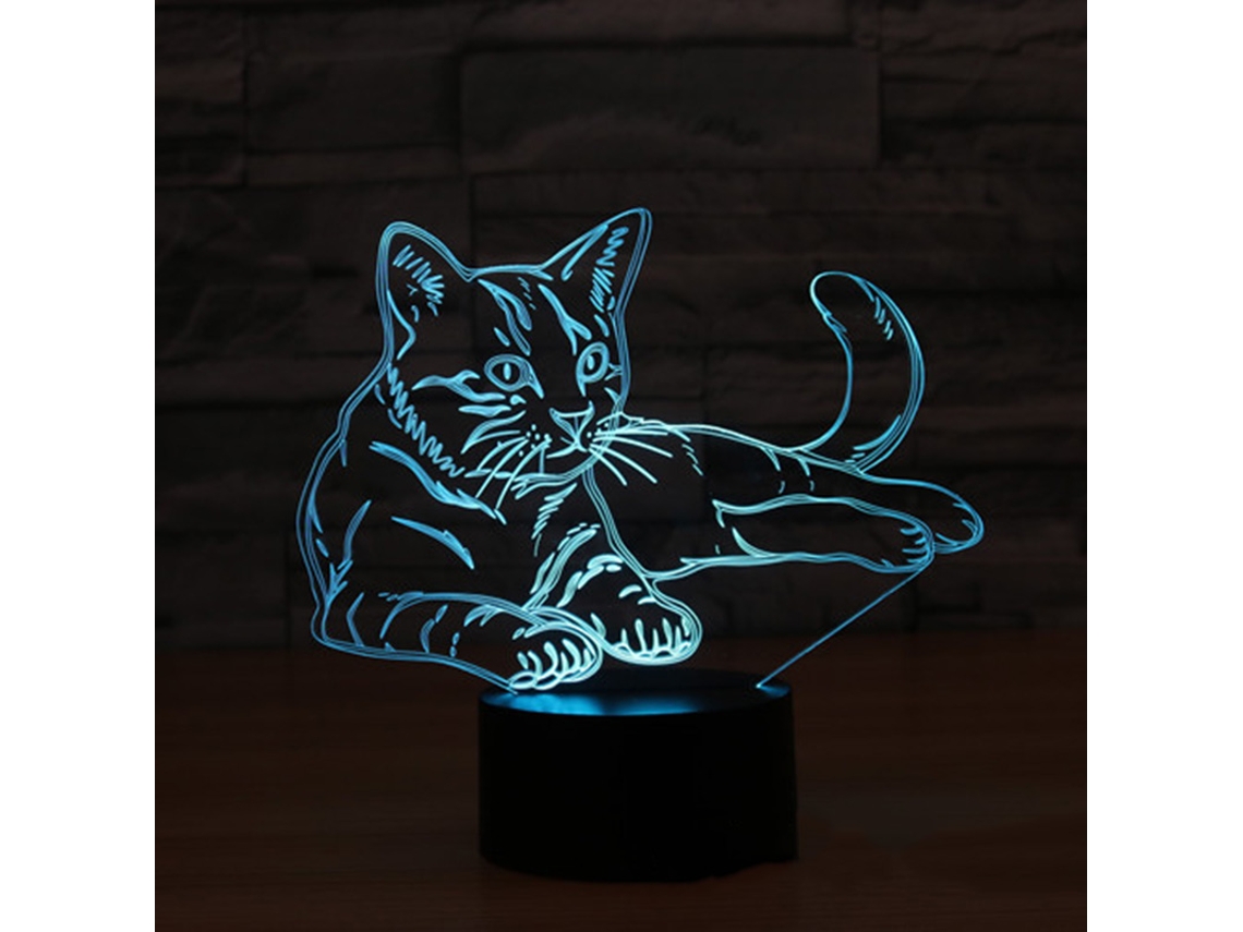 Rebe-lâmpada Led 3d De Gatinho Com Mudança De Cor, Toque E Luz Noturna