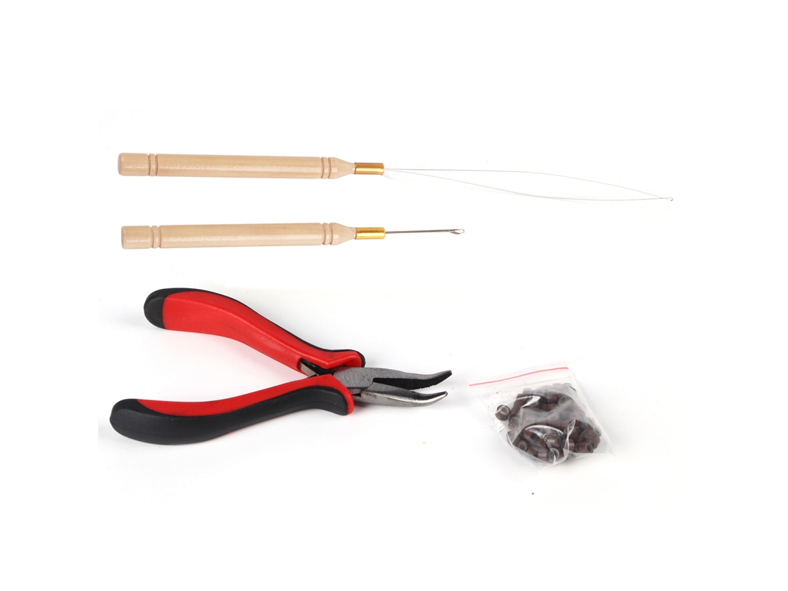 Kit De Ferramentas Para Extensões De Cabelo Com 100 Pérolas De Silicone, Anéis, Ganchos, Agulhas E Alicates