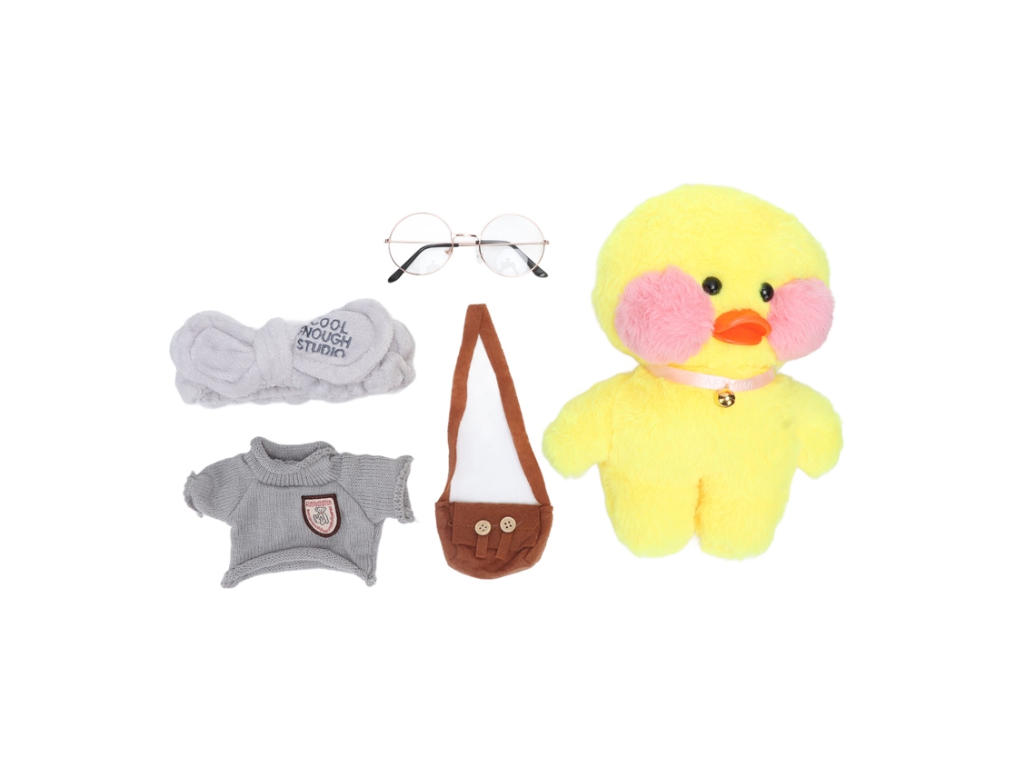 Mali pato Amarelo de Pelúcia 30cm com Roupa, Bolsa, Óculos e Tiara Brinquedo Macio