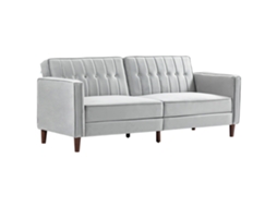 Sofá De 2 Lugares Convertível Em Cama De Estofado Aveludado Com Encosto Ajustável Para Sala 189x80,5x78,5 Cm Cinza Claro