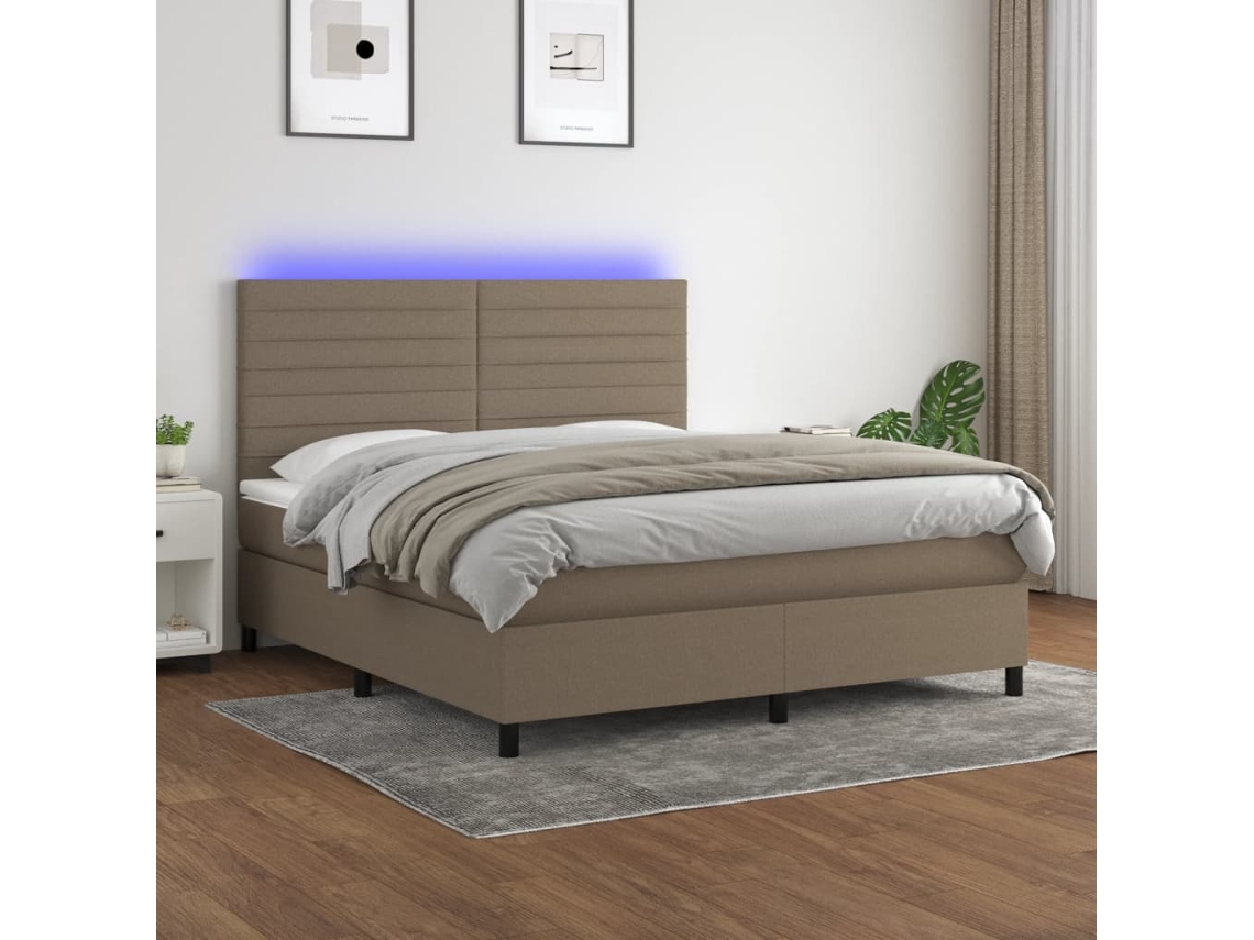Cama Box Spring Colchão/led 160x200 Cm Tecido Cinza-acastanhado