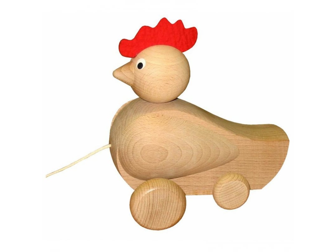 Galo De Madeira Miva Para Puxar Brinquedo Educativo Multicolorido