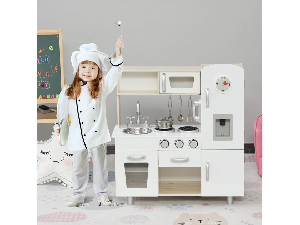 Cozinha Infantil de Madeira Mdf Pinho Branco Carvalho Claro Jogo de Imitação com Muitos Acessórios e Armazenamento Incluídos
