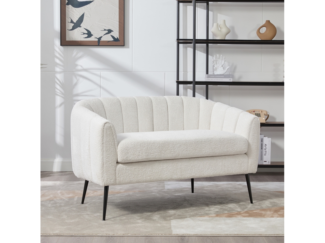 Chaise Longue 2 lugares, chenille, pés metálicos, cor marfim