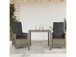Vidaxl 3 Pcs Conjunto Bistrô Com Almofadões Vime Pe Cinza