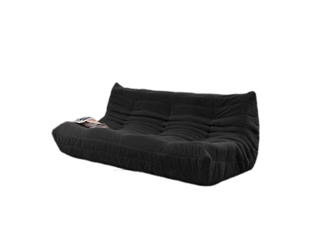 Sofá Três Lugares Togo Preto Sem Montagem Conforto em Espuma Dupla Camada Apoio Ergonómico para o Corpo Inteiro Estofamento Toque Suave SOFTEVA