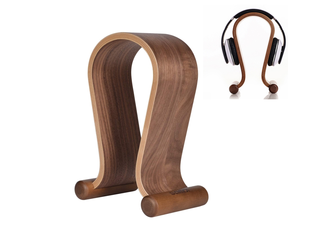 Suporte Para Auscultadores - Design Em U - Base De Exposição E Organização - Madeira De Nogueira