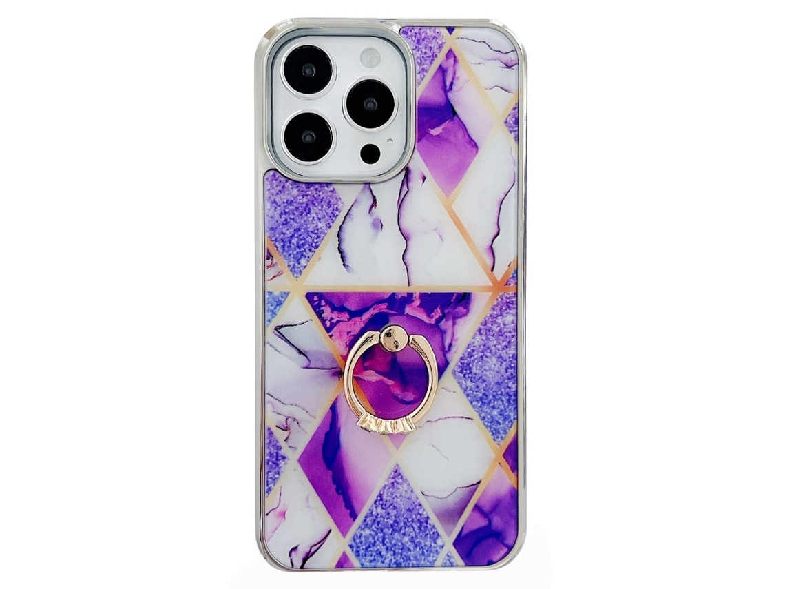 Suporte Casa Galvanizado Para Iphone 15 Pro Max Pele Sintética Roxo
