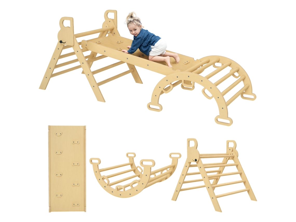 Arco Triangular De Escalada Infantil 5 Em 1 Com Triângulo De Rampa De Reversível E Gangorra.