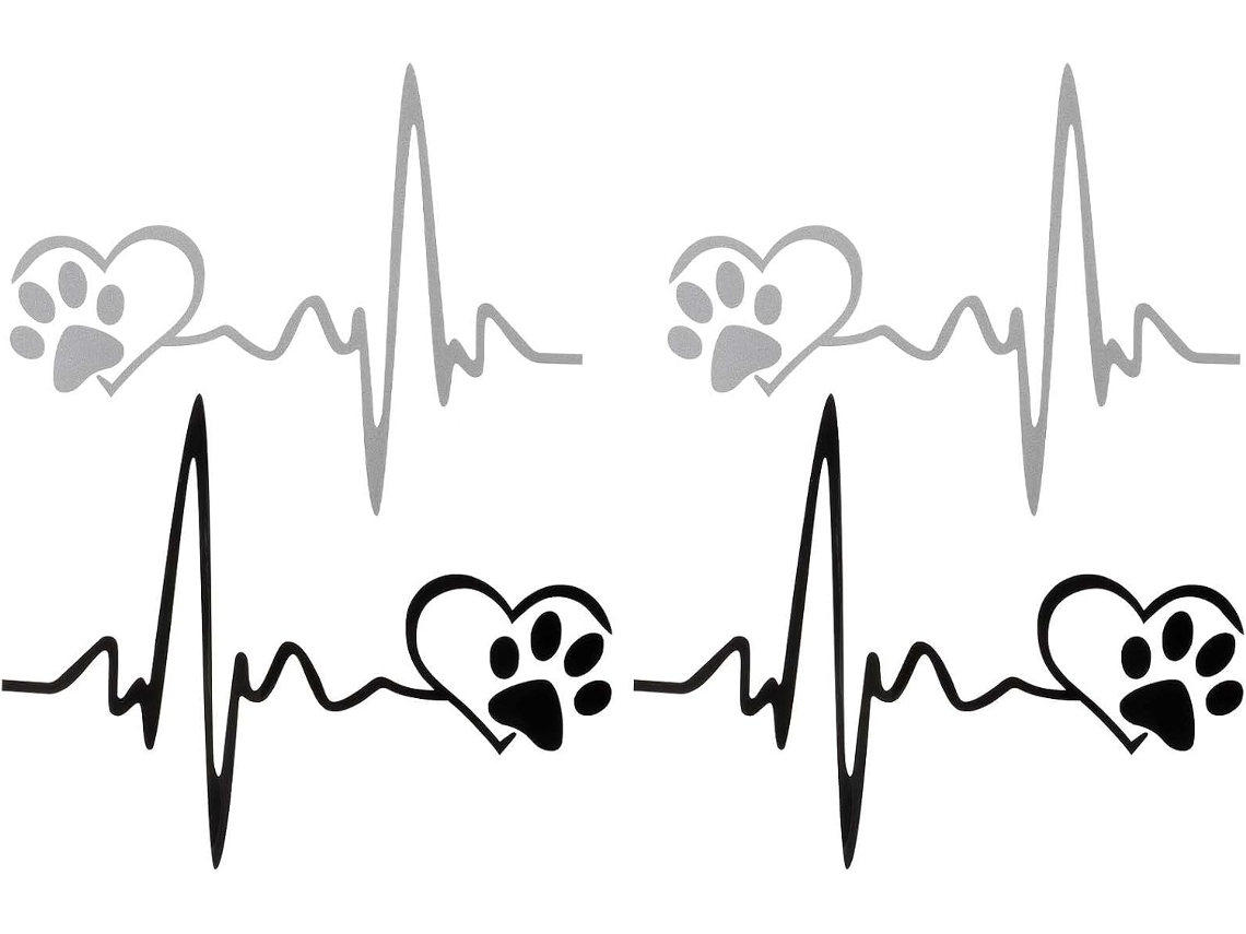 Conjunto De 4 Adesivos De Pata De Cachorro Com Batimento Cardíaco Para Carro, Fáceis De Usar.