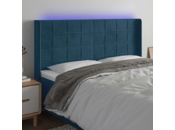 Vidaxl Cabeceira Cama C/ Luzes Led Veludo 203x16x118/128cm Azul-escuro