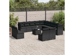 Vidaxl 14 Pcs Conjunto De Sofás P/ Jardim C/ Almofadões Vime Pe Preto