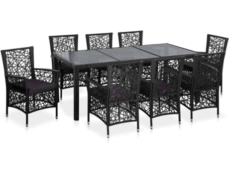 Conjunto de Jantar Preto  vime PE (9 peças)