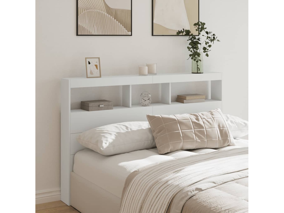 Vidaxl Armário De Cabeceira Com Luzes Led 160x17x102 Cm Branco