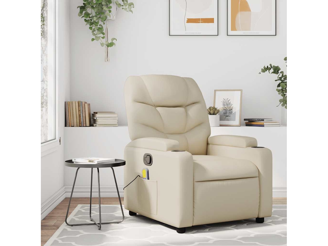 Vidaxl Poltrona De Massagem Reclinável Em Couro Sintético Creme