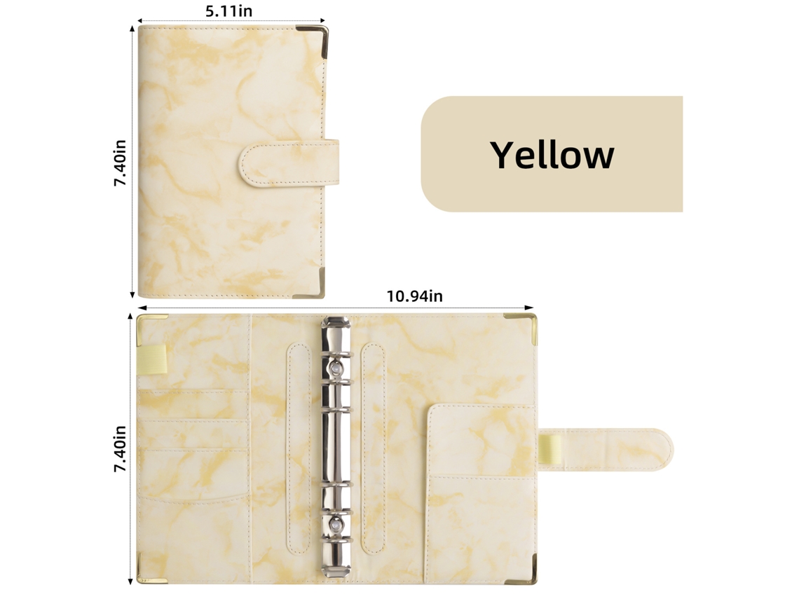 A6 Macaron Marble Pattern Pu Leather Refillable Notebook Budget Planner, Yellow Cover Only
