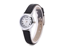 Relógio de Pulso Analógico de Quartzo Feminino com Pulseira Pu Preta e Mostrador Branco