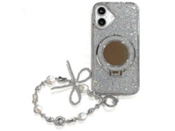 Capa Para Iphone 16 De 2025 Com Espelho De Maquiagem, Alça E Acabamento Em Resina Epóxi Com Glitter