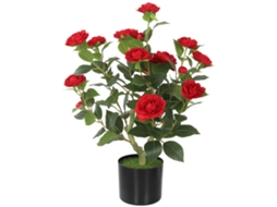 Camélia Artificial De 65 Cm Em Vaso Com Flores De Seda Realistas, 116 Folhas E Efeito De Musgo Vermelho.