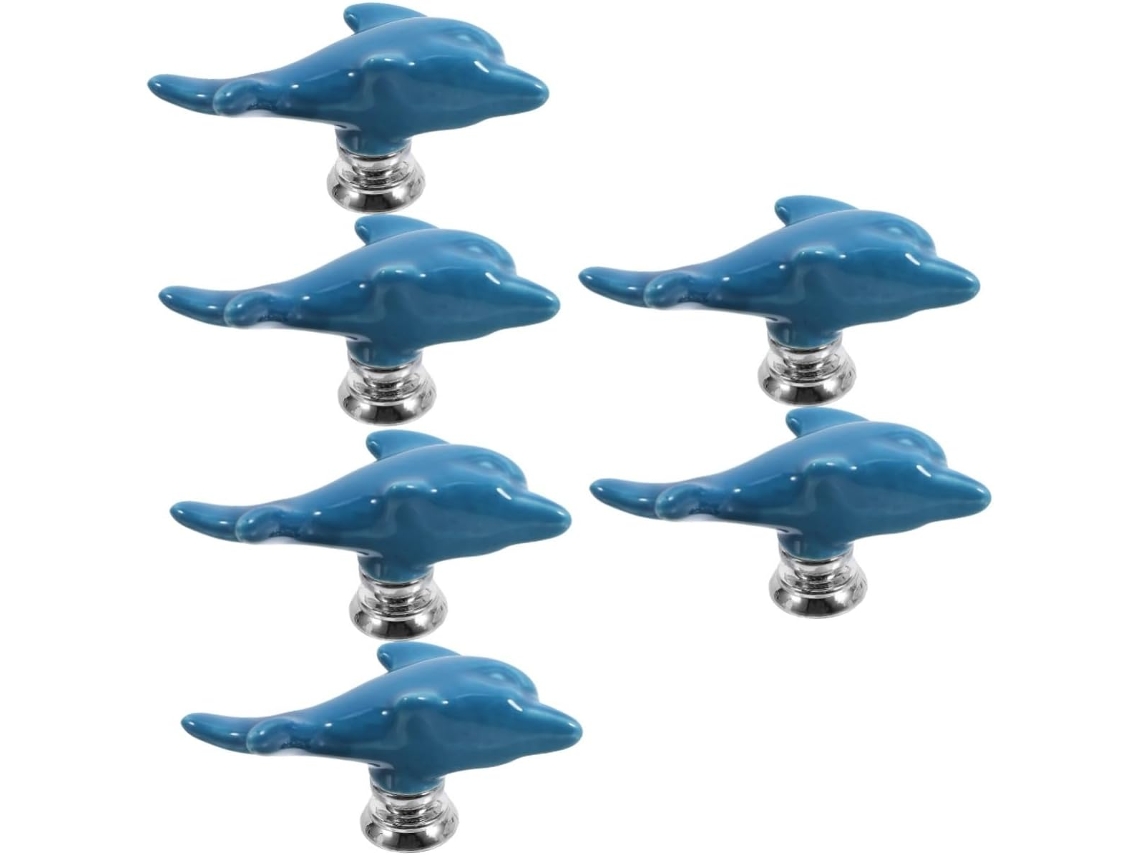 Conjunto De 6 Puxadores Gaveta Em Cerâmica Com Design Golfinho Para Armários Cozinha Sólido E Elegante