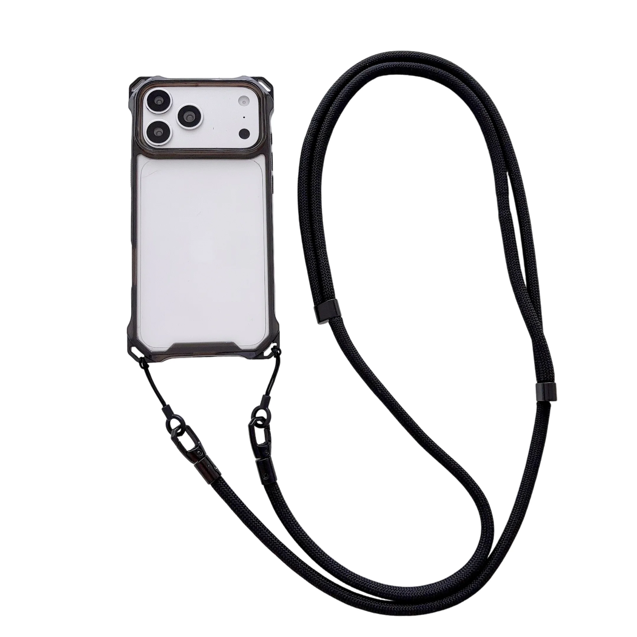 Capa Para Celular Com Borda Colorida E Alça Transversal (iphone 15 Pro, Preta).