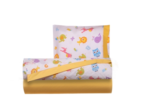 Jogo de Cama para Berço 3 Peças 100% Algodão Made In Italy Zoo Yellow