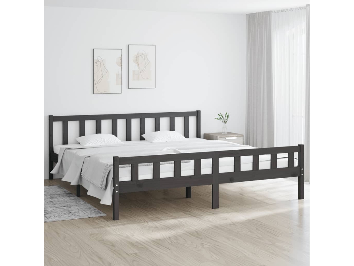Estrutura De Cama Super King 180x200 Cm Madeira Maciça Cinza