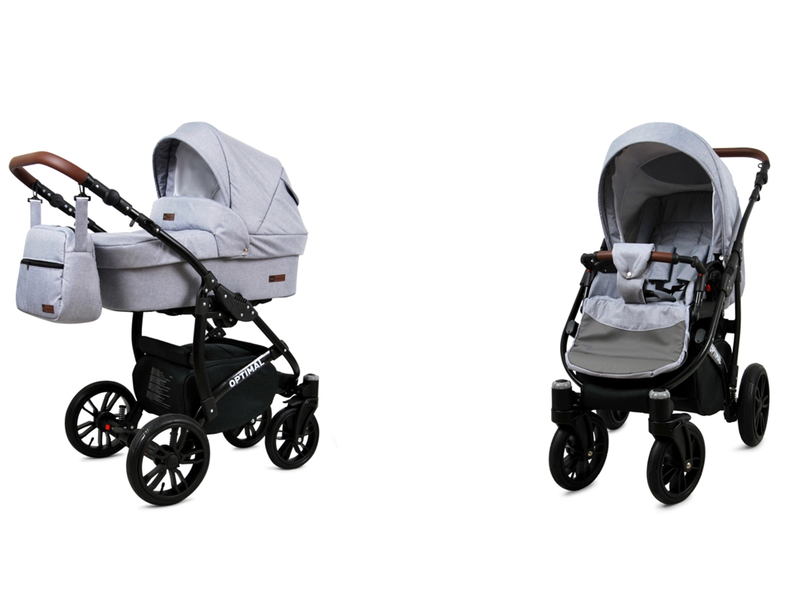 Carrinho de Bebé Multifuncional BABYLUX OPTIMAL 2 Em 1 -Silver Flex Black Frame - Ajustável e dobrável Construção leve em alumínio - Acessórios