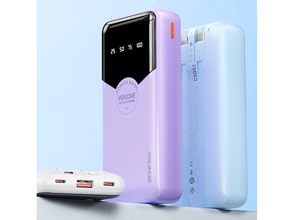 Wekome Wp-59 22.5w 10000/20000mah Power Bank Com Display Led, Cabo Ip/tipo-c Integrado, Fonte De Alimenta??o Externa Com 2 Entradas E 4 Saídas
