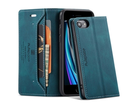 Autspace Capa Em Couro Pu Bloqueio Rfid, Com Suporte Para Apple Iphone 6 / 7 / 8 / Se (2020) / Se (2022) - Azul