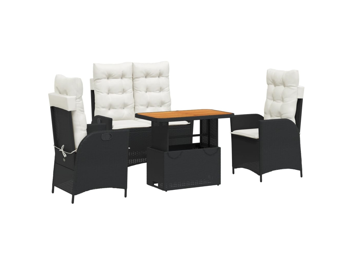 Conjunto de 4 Sofás Jardim com Almofadões Vime Pe Preto MAISON EXCLUSIVE (80x200 cm)