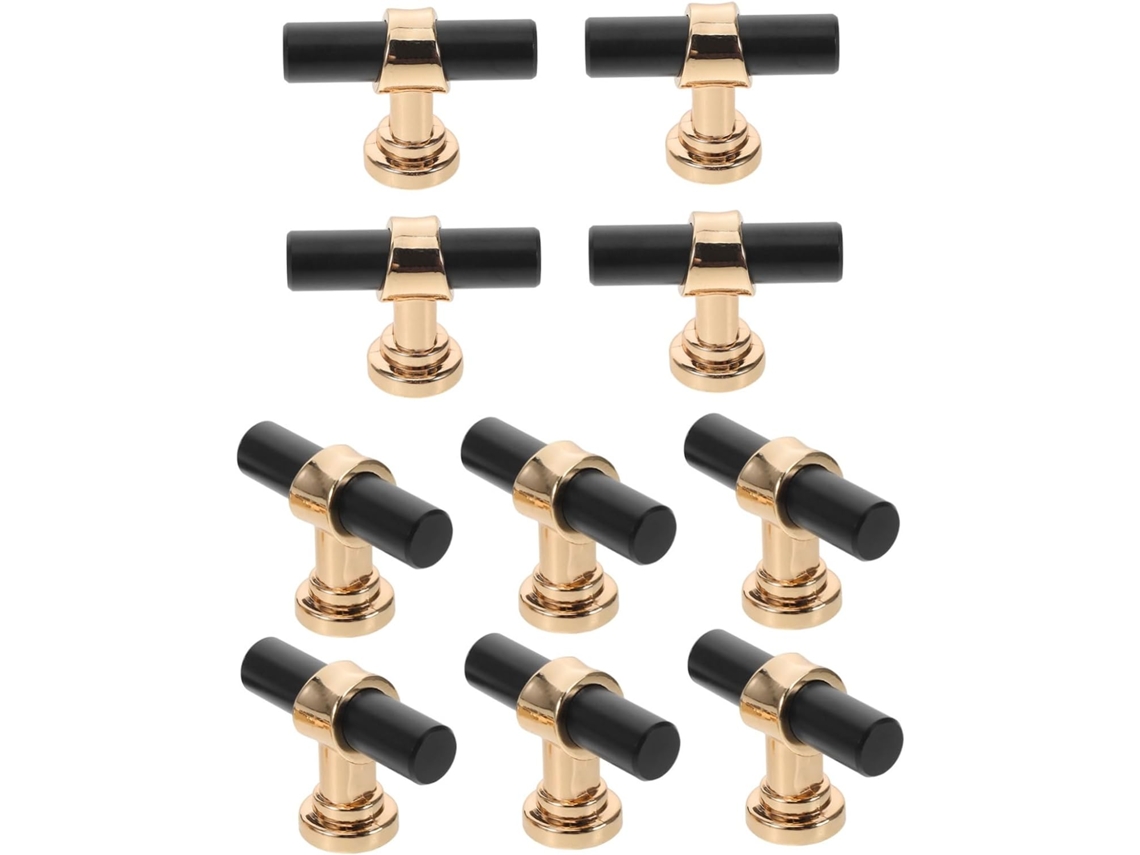 Conjunto De 10 Puxadores Pretos E Dourados Para Armários Cozinha Em Liga Metálica, Com Design Ergonômico De Furo Único E