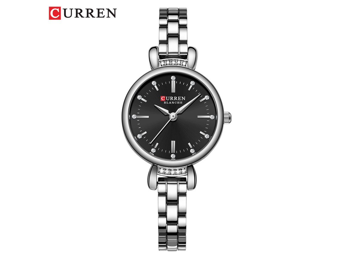 Relógio Feminino Elegante Em Aço Inoxidável Com Mostrador Prateado E Preto, Pulseira Simples E Mecanismo De Quartzo.