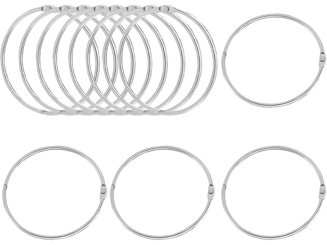 Conjunto de 12 Argolas Metálicas Sewacc 10cm 4 Polegadas, Alfinetes Redondos Abertos, Folhas Soltas Resistentes