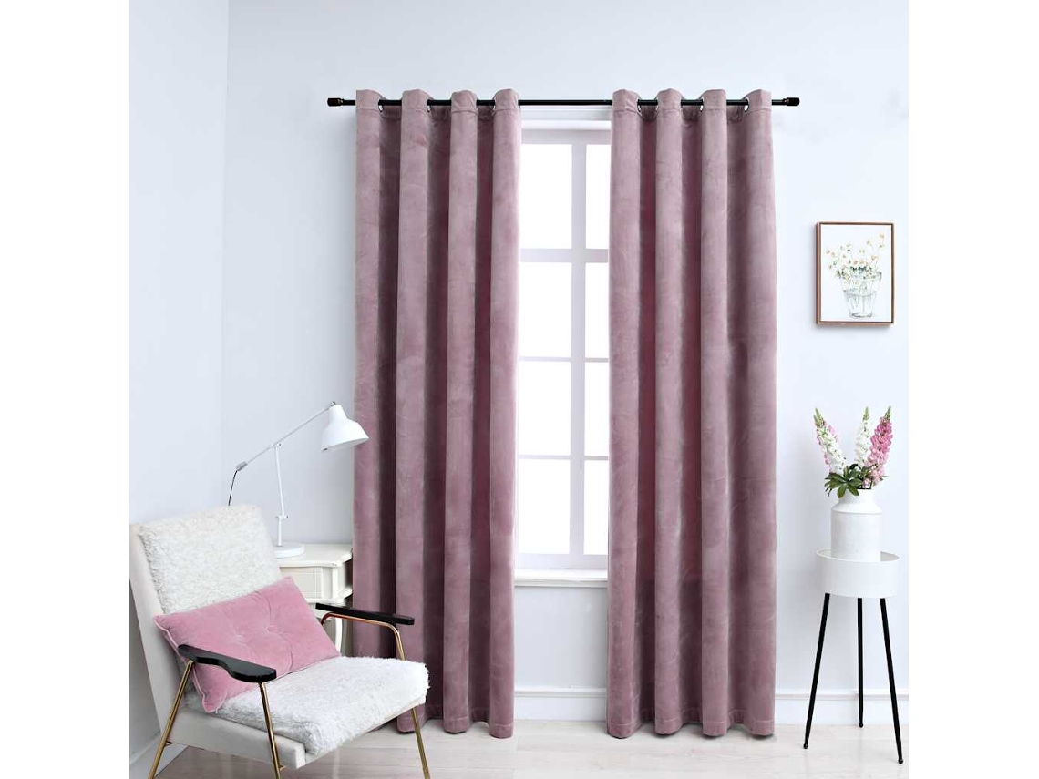 Vidaxl Cortinas Blackout C/ Argolas 2 Pcs 140x245cm Veludo Rosa Antigo