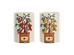 Vaso Home Esprit Branco Vermelho Verde Cerâmica Urbana Pimento 22 X 22 X 28 Cm (2 Unidades)